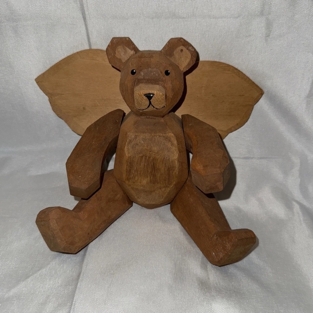 Charming Wooden Angel Bear Decor